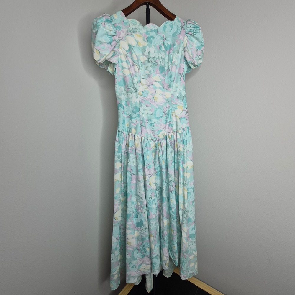 Vintage 80s Alfred Angelo Cotton Garden Party Dress Floral Summer Tea Size 4/6 S - Picture 13 of 16